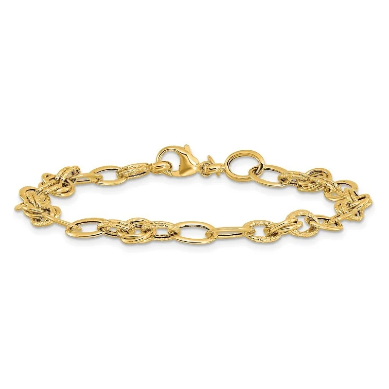 Gem stack bangles-Curata 14k Yellow Gold 7.5" 6.2mm Textured Fancy Mixed Link Bracelet