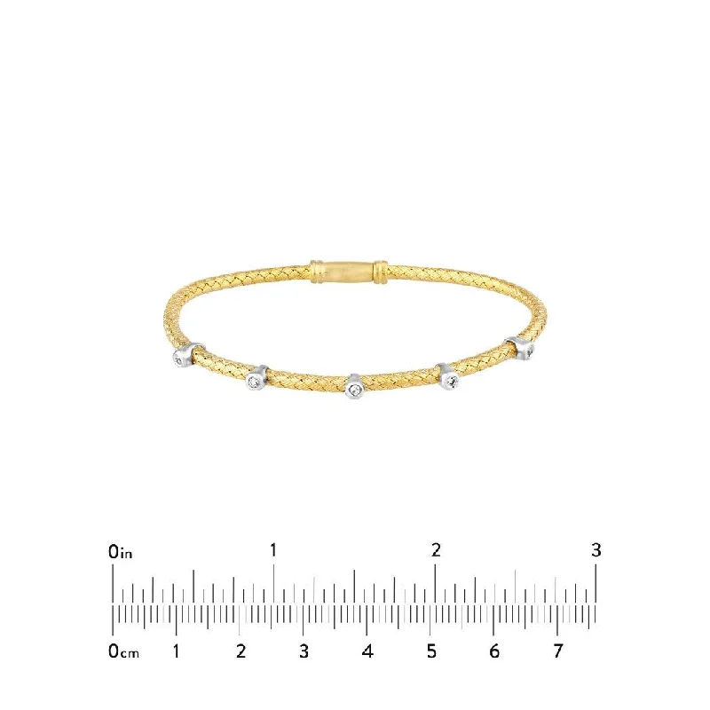 Faith charm bangles-Curata 925 Sterling Silver Yellow and Rhodium Plated Baby Mesh Cuff Stackable Bangle Bracelet With Diamonds 7.25 Inch