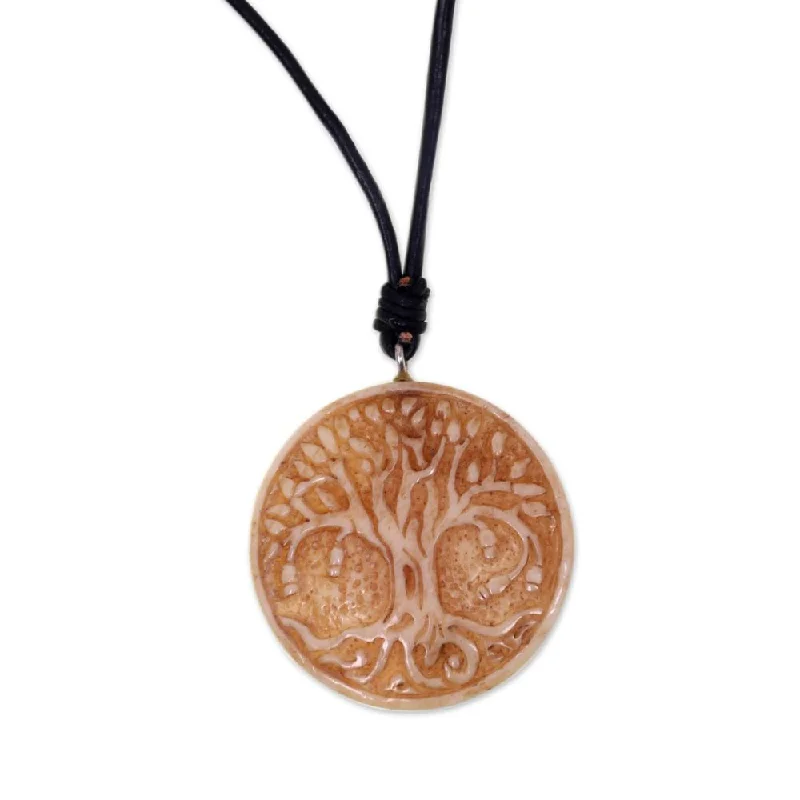 Stamped monogram necklaces-Handmade Leather 'Sacred Tree' Necklace (Indonesia)