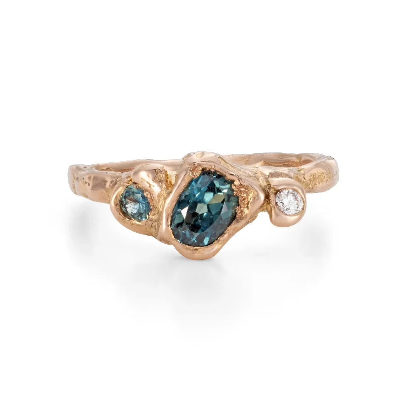 Faith charm engagement rings-Teal Rose Adakite East Ring