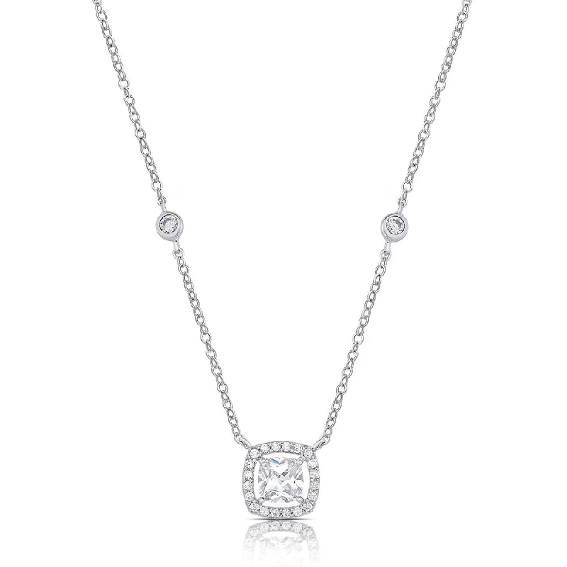 Coiled cord necklaces-Samantha Stone Sterling Silver Cubic Zirconia Cushion Halo Necklace