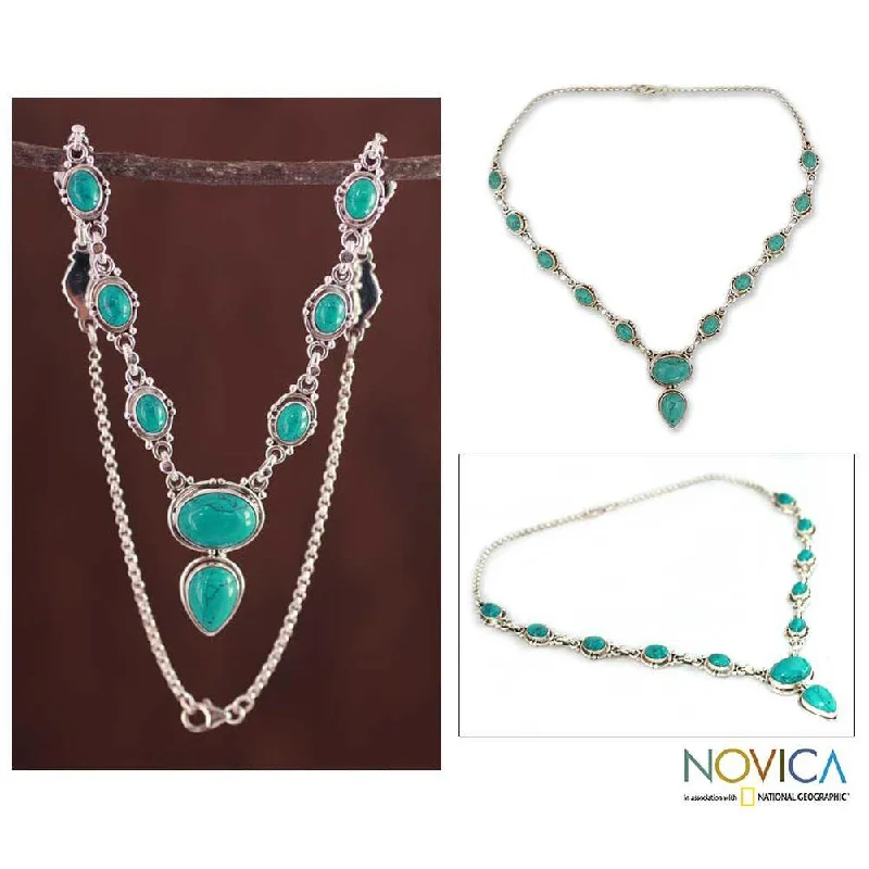 Tiny charm necklaces-Handmade Sterling Silver 'Sky Dream' Magnesite Necklace (India) - 7'6" x 9'6"