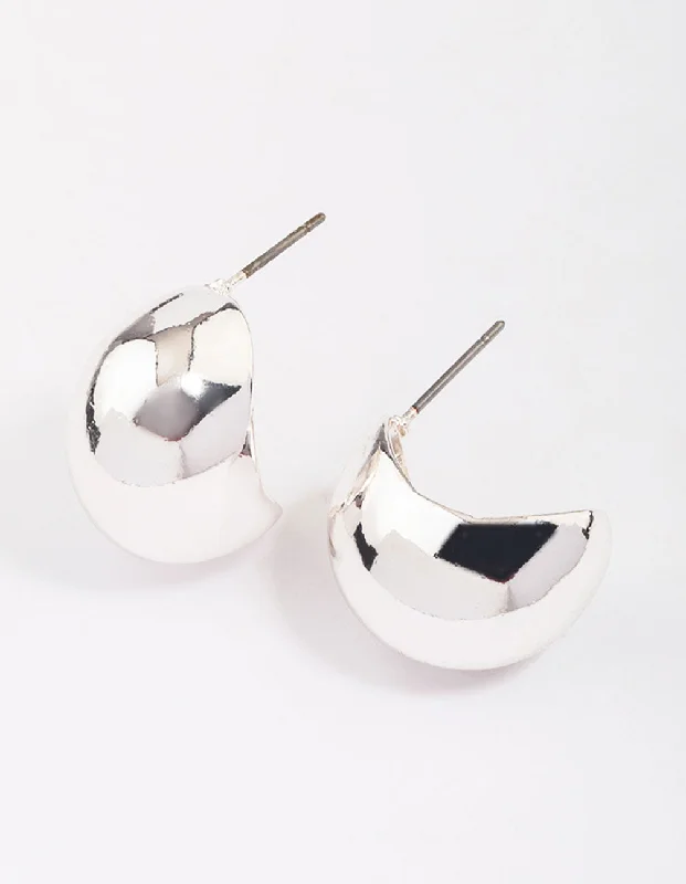 Thick tier earrings-Silver Chubby Ball Huggie Earrings