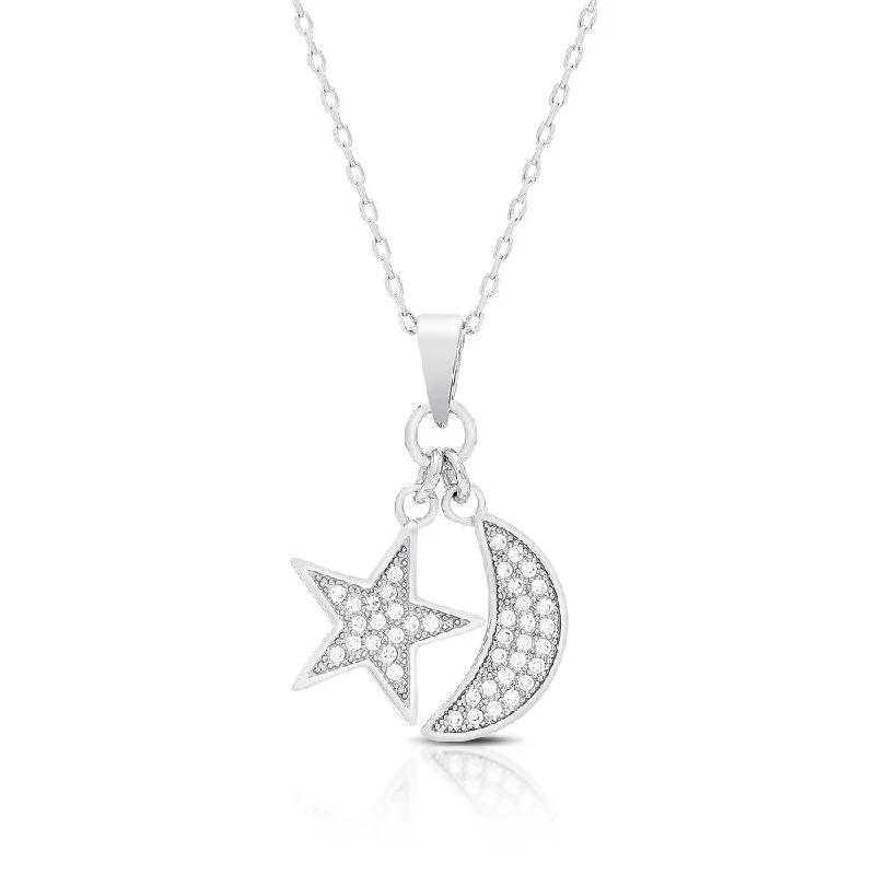 Worn style necklaces-Dolce Giavonna Sterling Silver Cubic Zirconia Celestial Charm Necklace