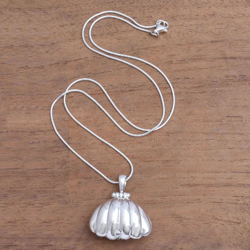 Chunky gem necklaces-NOVICA Handmade Sterling Silver 'Seashell' Locket Necklace (Indonesia) - 7'6" x 9'6"