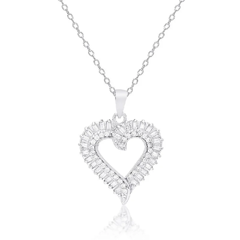 Vibrant enamel necklaces-Dolce Giavonna Sterling Silver Cubic Zirconia Heart Necklace