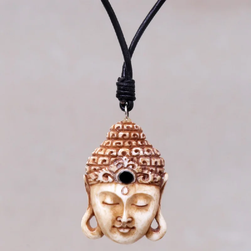 Woven tribal necklaces-Handcrafted Leather 'Buddha Head' Necklace (Indonesia)