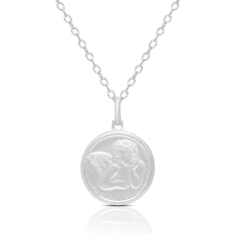 Polished bead necklaces-Dolce Giavonna Sterling Silver Angel Design Coin Necklace