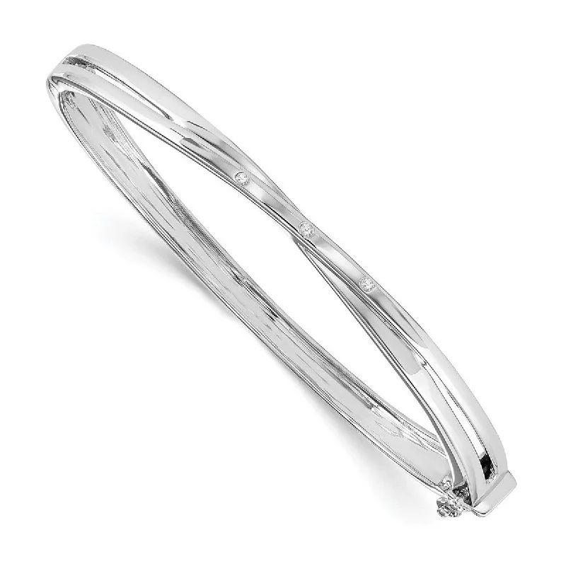 Fine bead bangles-Curata 925 Sterling Silver 7" 5mm 0.03ct. Diamond Crossover Bangle Bracelet