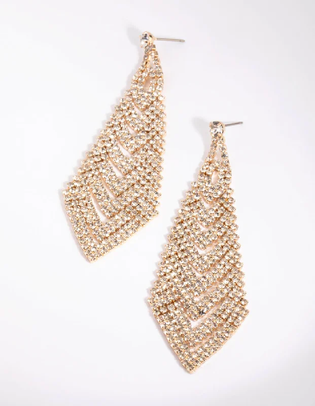 Baroque pearl earrings-Triangular Diamante Earrings