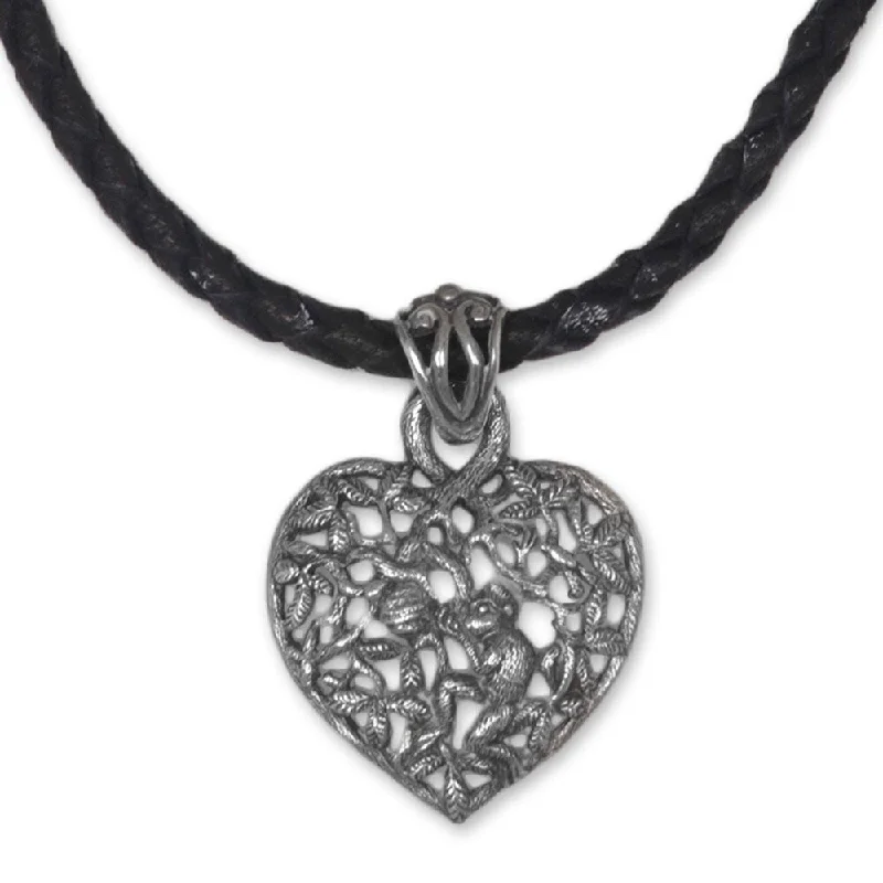 Thai style necklaces-NOVICA Handmade Sterling Silver 'Heart of Nature' Leather Necklace (Indonesia)