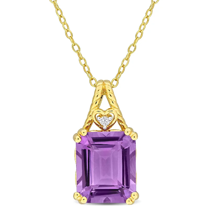 Worn medallion necklaces-Miadora 5ct TGW Octagon-Cut Amethyst White Topaz Necklace Yellow Silver