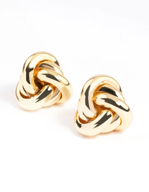 Thick tier earrings-Gold Plated Classic Knotted Stud Earrings