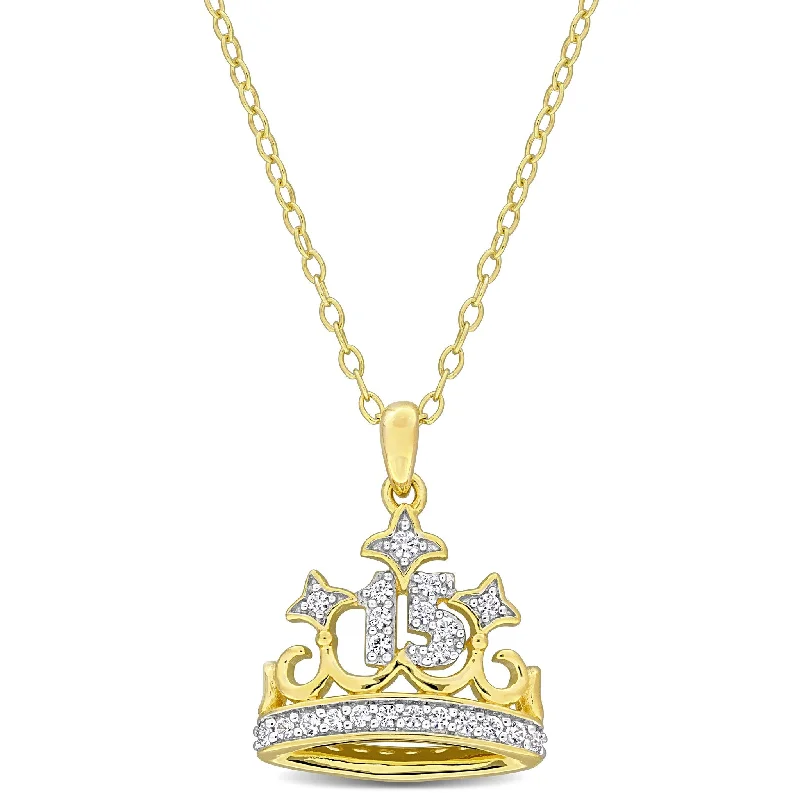 Tide shape necklaces-Miadora 1/4ct TGW Created White Sapphire Crown Necklace Two-tone Silver