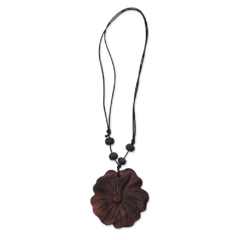 Fox charm necklaces-Handmade Sono Wood 'Shoe Flower' Necklace (Indonesia)