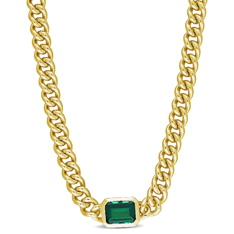 Victorian style necklaces-Miadora 7/8ct TGW Created Emerald Pendant Necklace in Yellow Silver-16 in