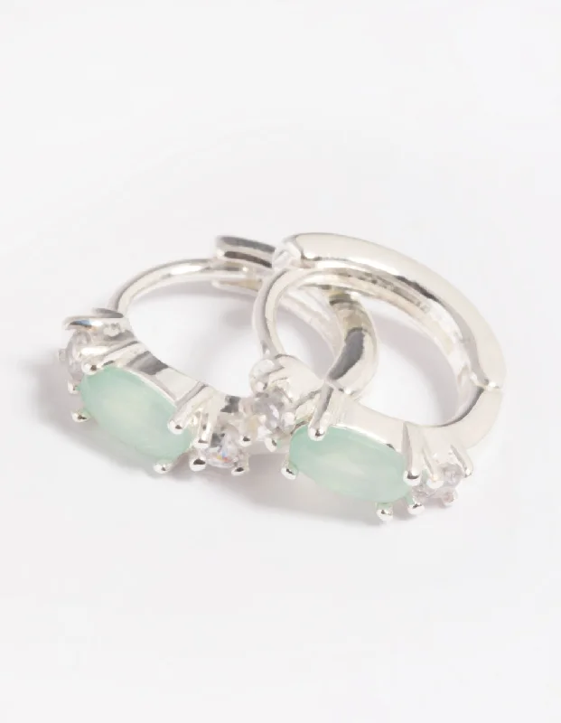 Pink gold earrings-Green Amazonite & Diamante Huggie Hoop Earrings