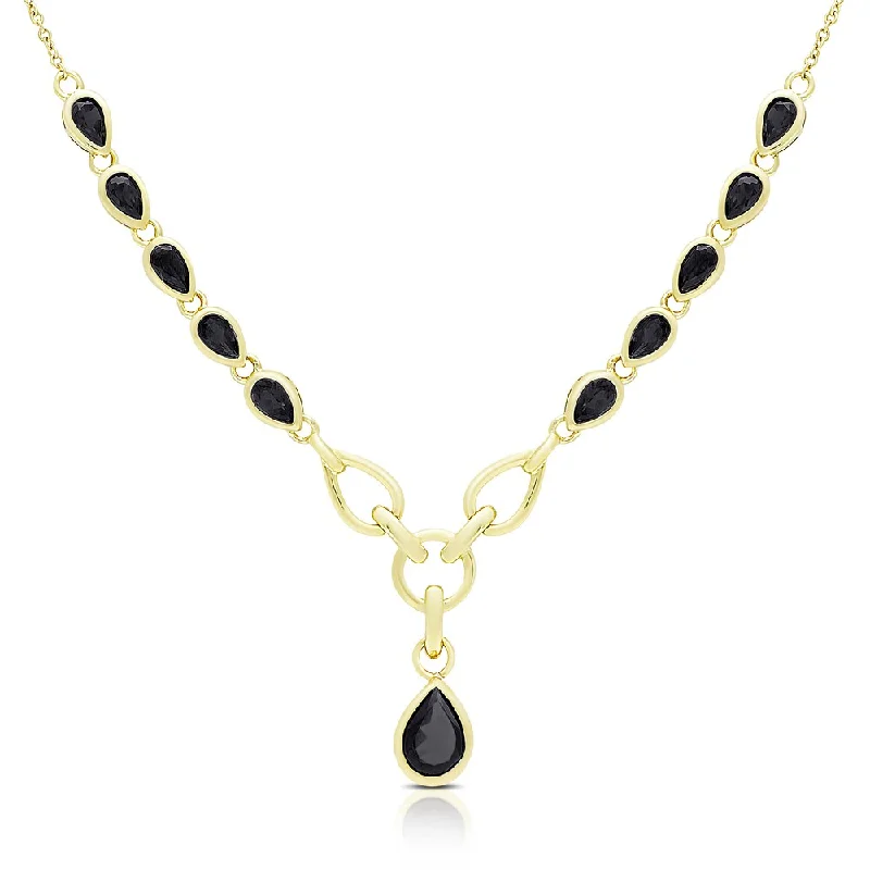 Elegant design necklaces-Dolce Giavonna Gold Over Silver Sapphire Teardrop Necklace