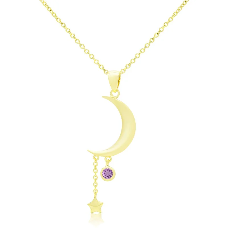 Onyx gem necklaces-Dolce Giavonna Gold Over Silver Gemstone Moon and Dangling Star Necklace