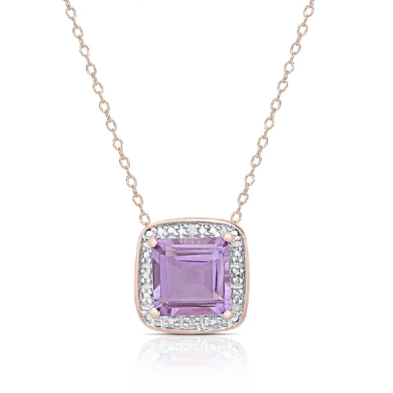 Topaz drop necklaces-Dolce Giavonna Rose Gold Over Sterling Silver Amethyst and Diamond Accent Necklace