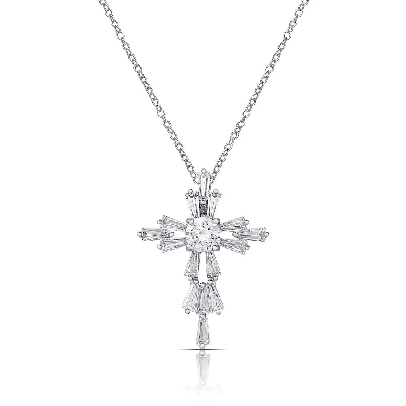 Linen cord necklaces-Dolce Giavonna Silver Overlay Cubic Zirconia Cross Necklace