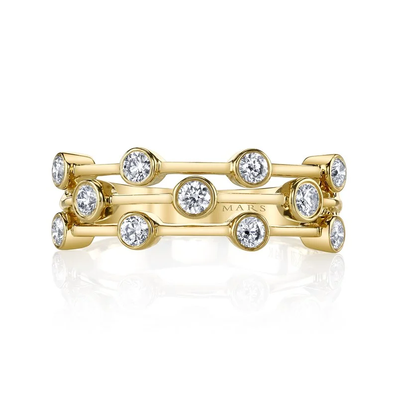 Rustic lock engagement rings-14K Yellow Gold 0.49ct. Diamond Bezel Set Multi Band Fashion Ring