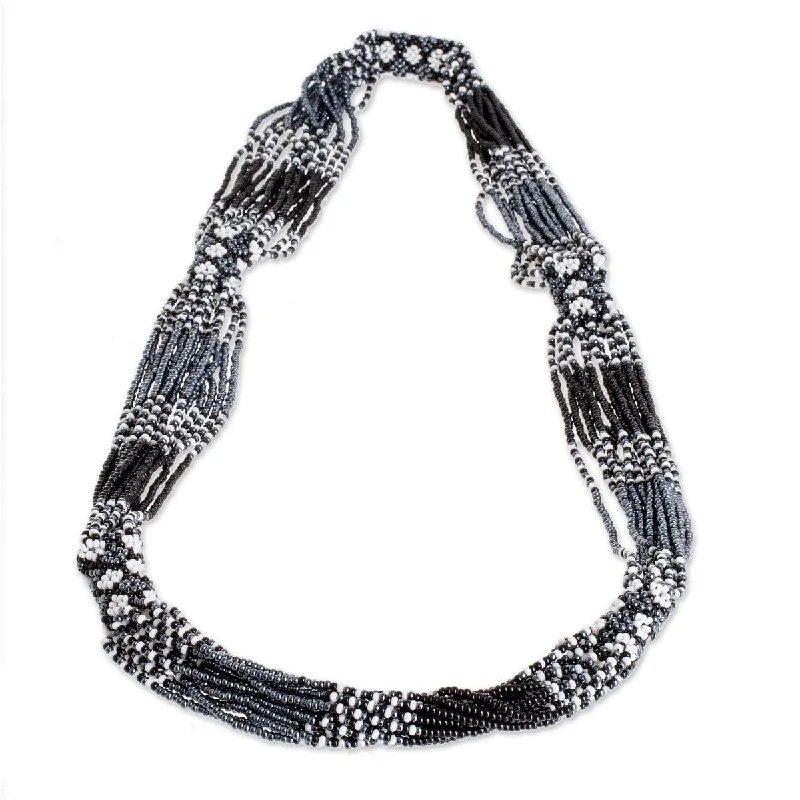 Light wood necklaces-NOVICA Harmonious Elegance in Black, Glass beaded strand necklace - 30*1