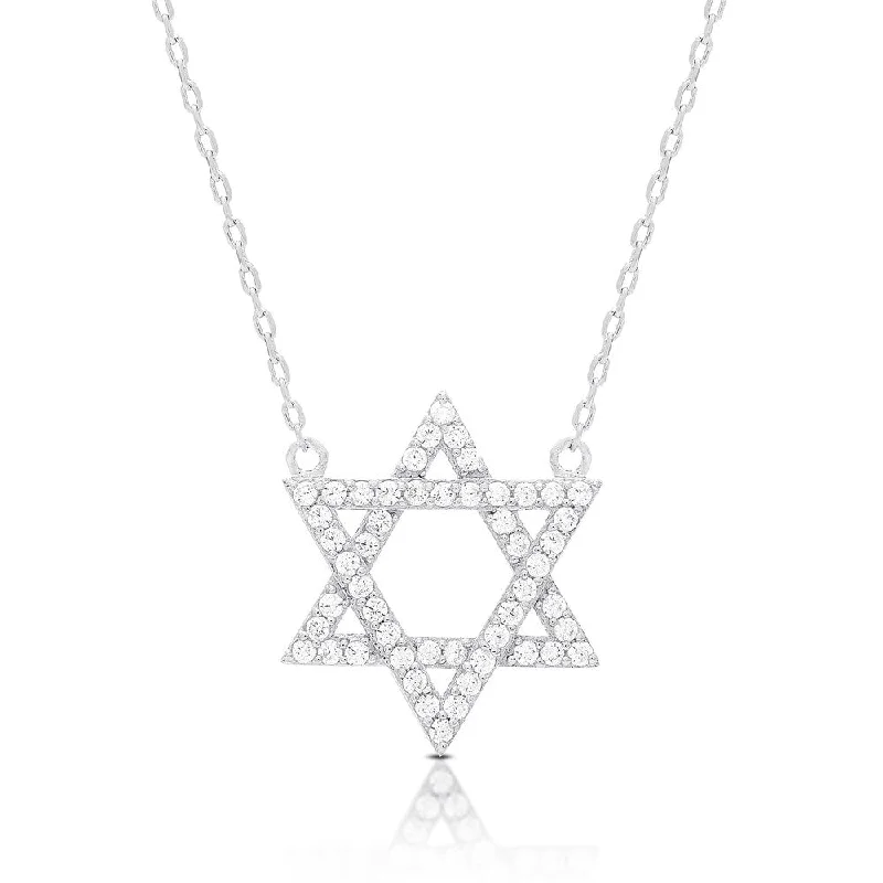 Leaf motif necklaces-Dolce Giavonna Sterling Silver Cubic Zirconia Star of David Necklace