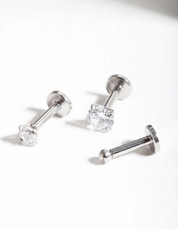 Sleek drop earrings-Surgical Steel Cubic Zirconia Flat Back Trio Pack