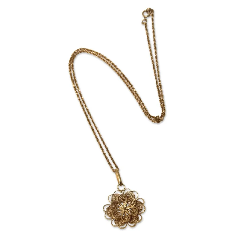 Victorian style necklaces-NOVICA Yellow Rose, Gold plated filigree flower necklace