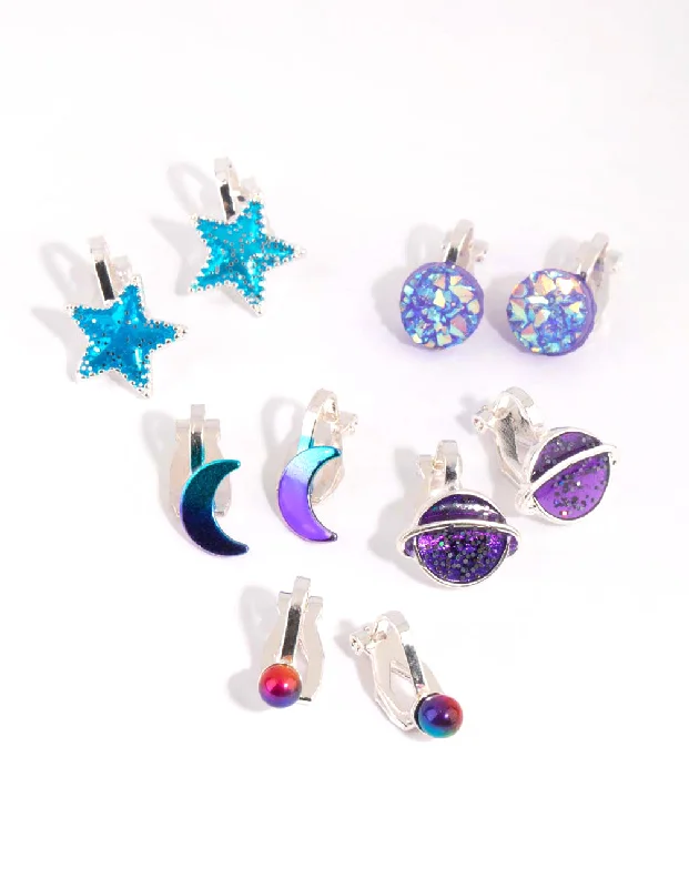 Light clay earrings-Kids Sky Clip On Earring 5-Pack