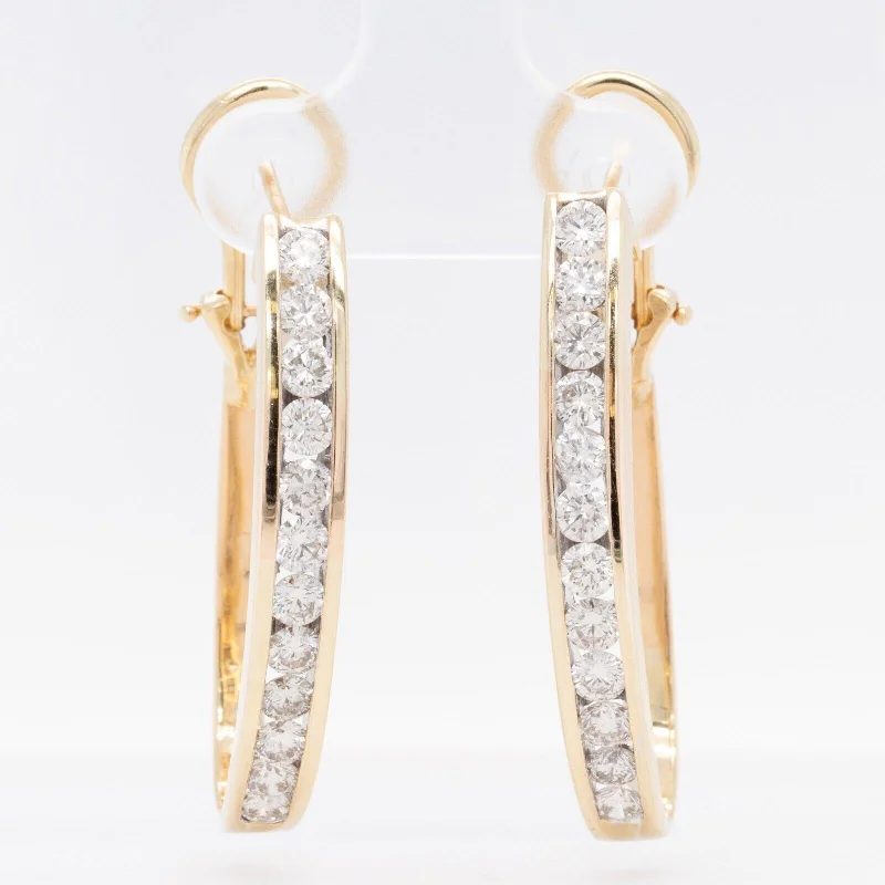 Polished art earrings-14k Yellow Gold 24 St. Diamond J-Hoop Earrings 2.40ctw H SI1 5.4dwt