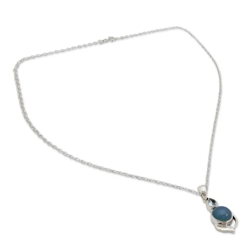 Polished bead necklaces-Handmade Sterling Silver Modern Romance Topaz Chalcedony Necklace (India)