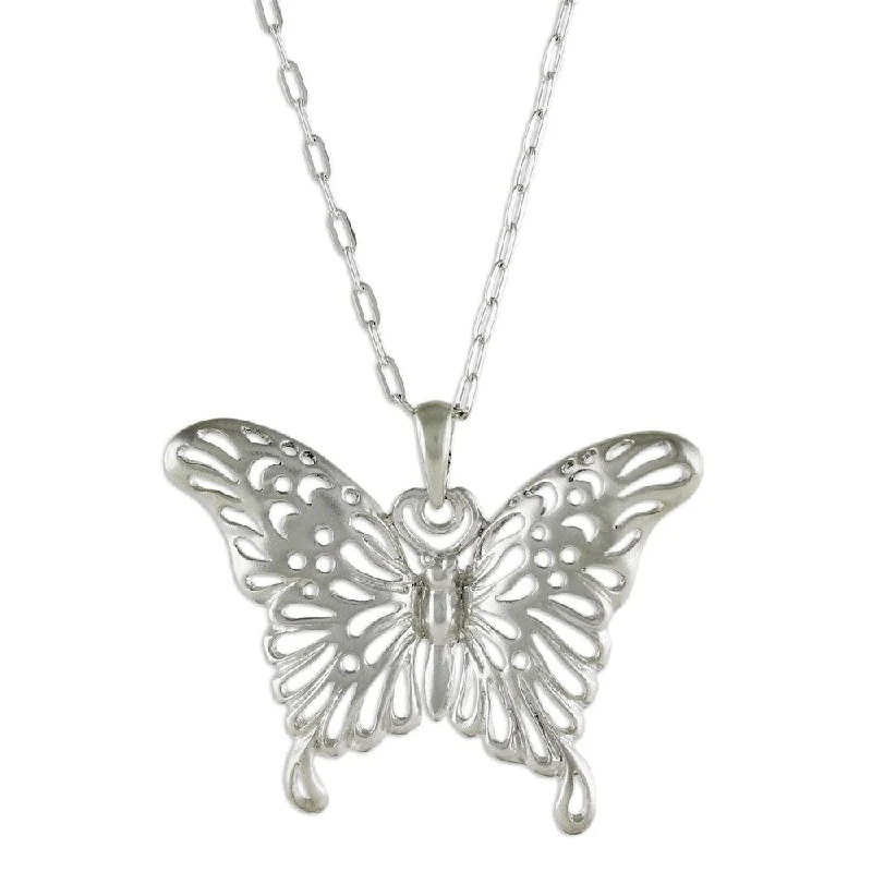 Polished name necklaces-Handmade Butterfly Beauty Sterling Silver Necklace (Thailand) - 7'6" x 9'6"