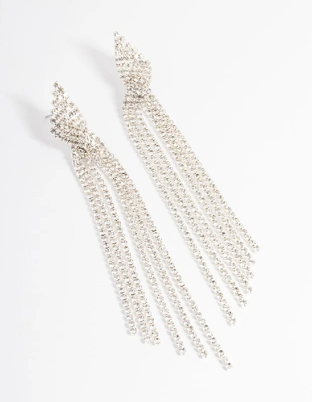 Silk tassel earrings-Silver Statement Strand Twist Drop Earrings