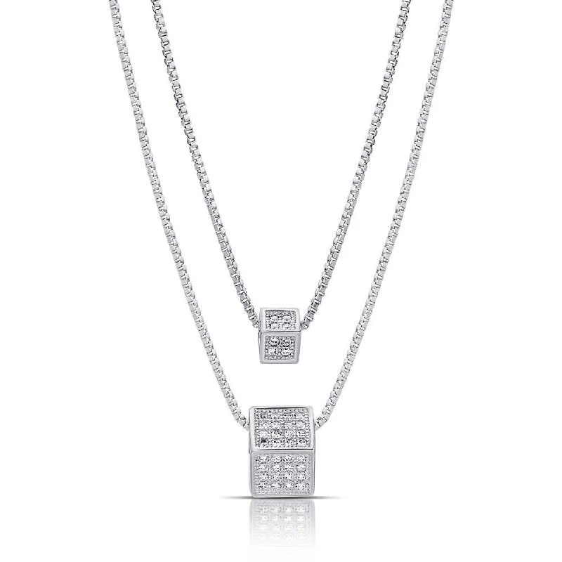 Spiral knot necklaces-Dolce Giavonna Silver Overlay Cubic Zirconia Double Chain Cube Necklace