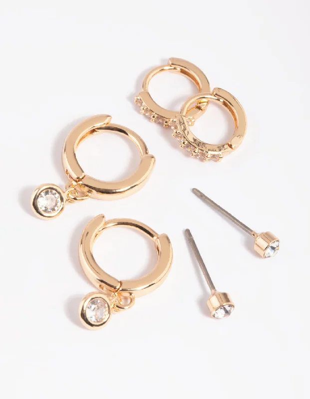 Fine bead earrings-Gold Clear Stud & Huggie Earring Stack Pack