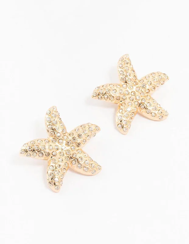 Bead weave earrings-Large Diamante Starfish Stud Earrings