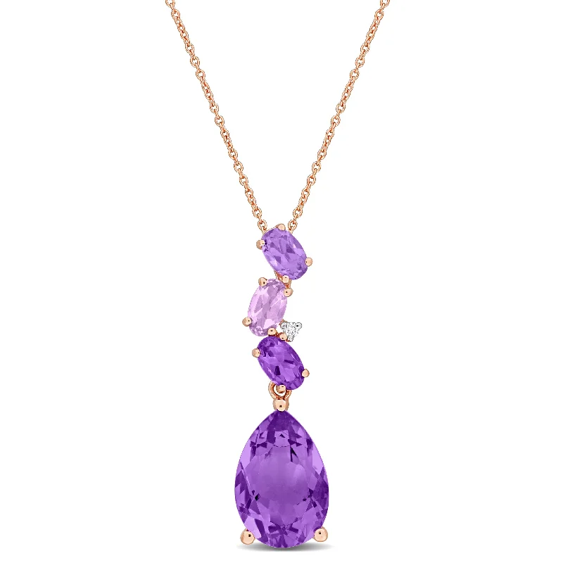 Fiber tassel necklaces-Miadora 3 5/8ct TGW Oval & Pear Shape Amethyst Rose de France Diamond Accent Necklace 10k Rose Gold-17in