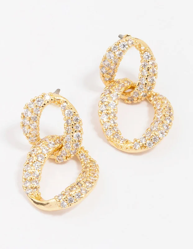 Two-tone earrings-Gold Plated Cubic Zirconia Figure Eight Hoop Earrings