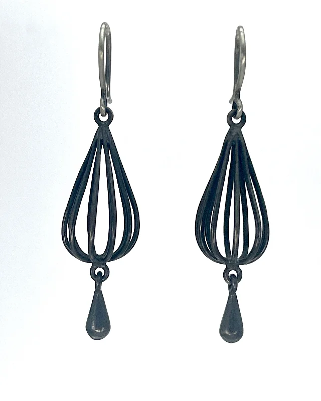 Silk tassel earrings-Jane Diaz Wire Cage Droplet Earrings