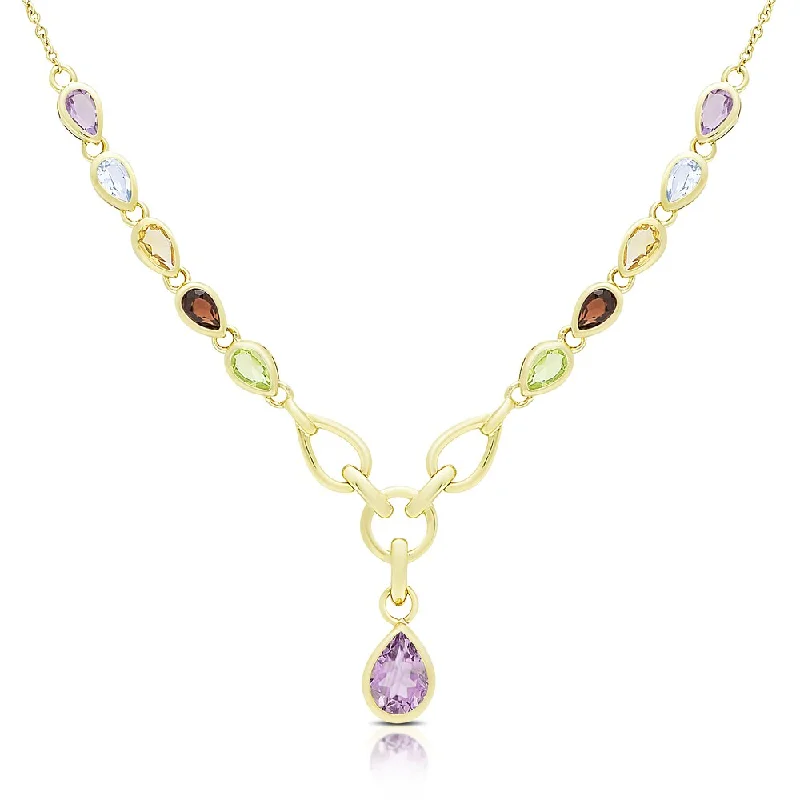 Half moon necklaces-Dolce Giavonna Gold Over Silver Multi Gemstone Teardrop Necklace