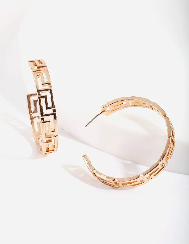 Deco style earrings-Gold Grecian Hoop Earrings