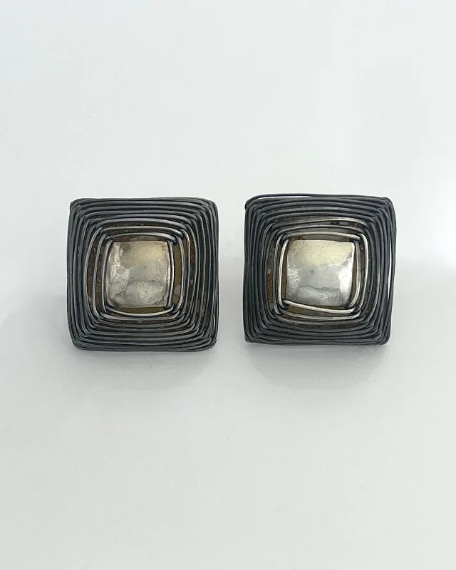 Flat badge earrings-Biba Schutz Square Weave Clip Earring