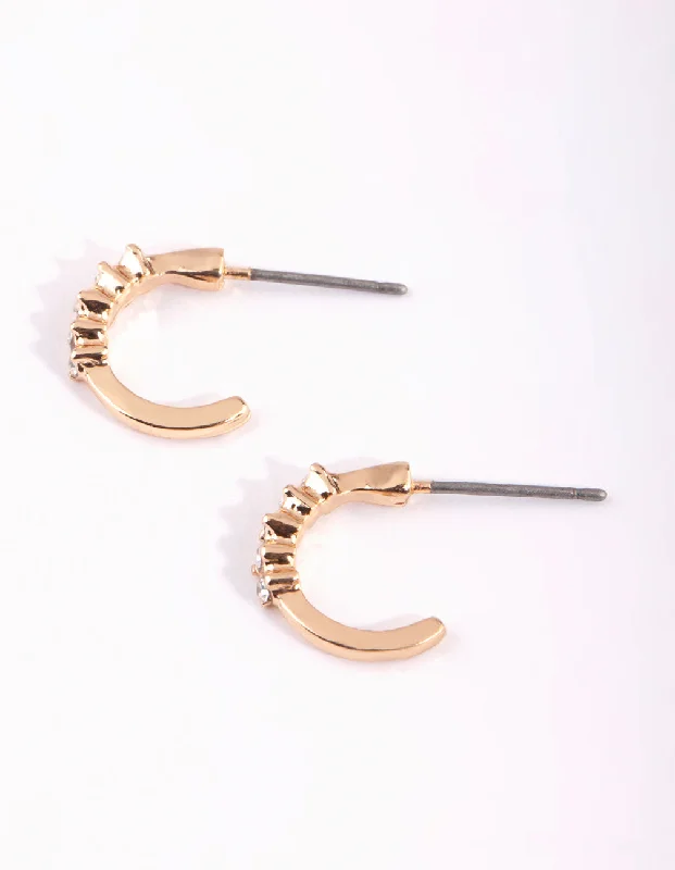 Flat badge earrings-Gold Micro Diamante Hoop Earrings