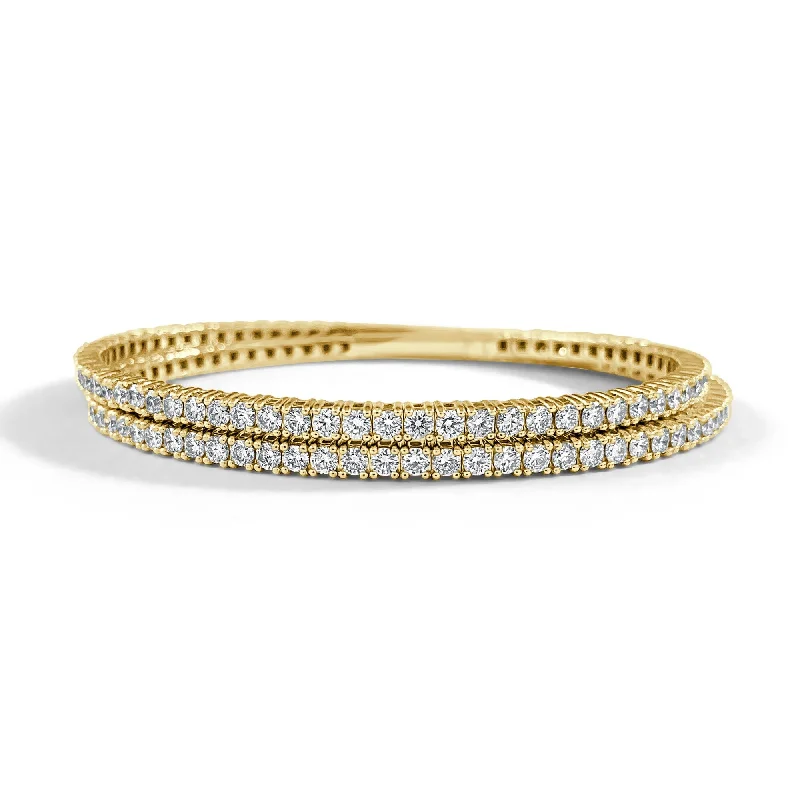 Silk cord bangles-Joelle Diamond Bangle 6.71 CT TDW Flexible Double Row Bracelet 14K Gold