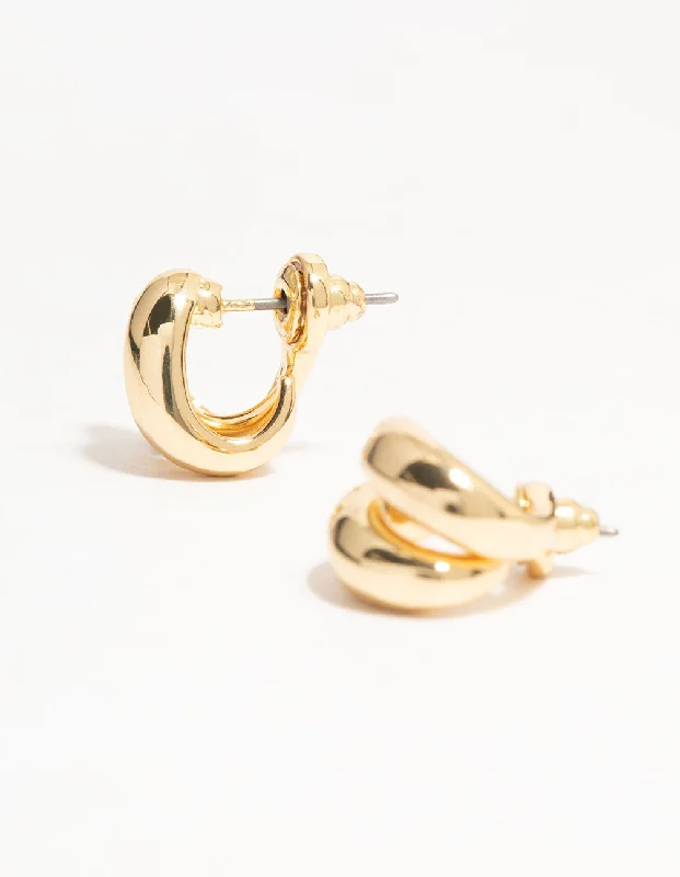 Large hoop earrings-Gold Plated Double Mini Stud Earrings