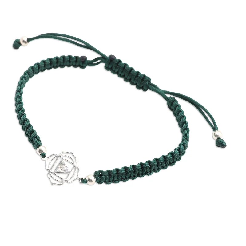 Bead charm bangles-Novica Handmade Green Muladhara Sterling Silver Macrame Pendant Bracelet