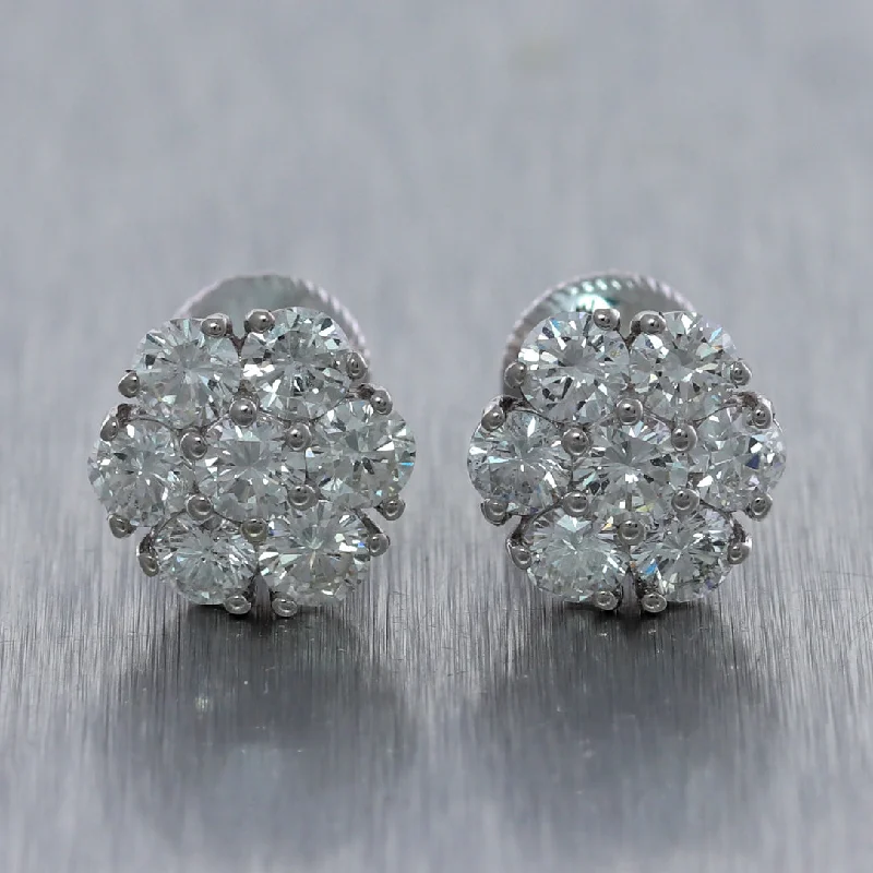 Tiny dot earrings-14k White Gold 2.25ctw Diamond Cluster Stud Earrings