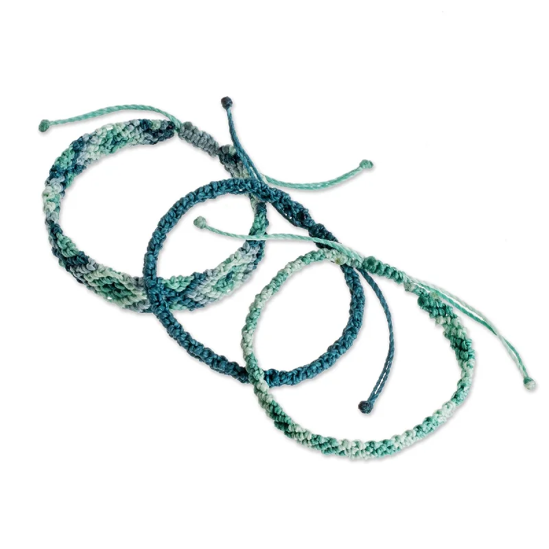 Tiny wing bangles-Novica Handmade Seafoam Surf Macrame Wristband Bracelets (Set Of 3)